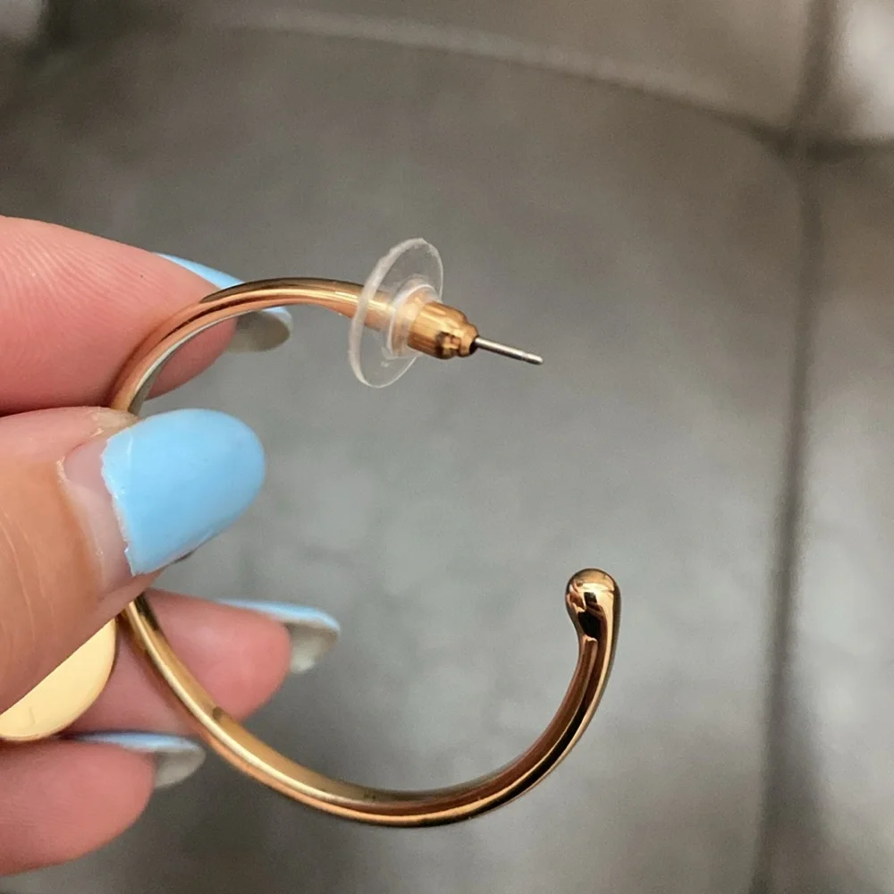 Nine West Gold Hoop Earrings with a charm - Picture 3 of 3